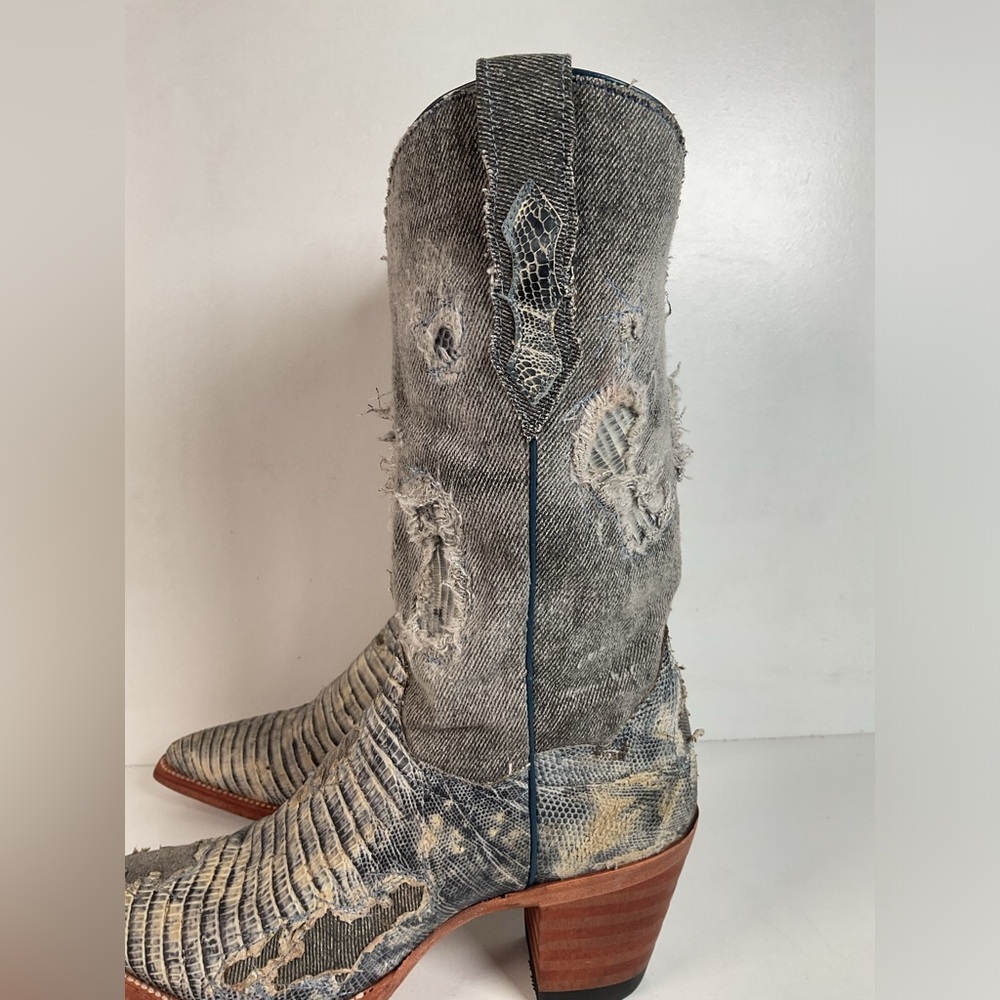 Dan Post Buckshot Lizard Cowgirl Boots 7.5 M Halloween Denim - Picture 16 of 16